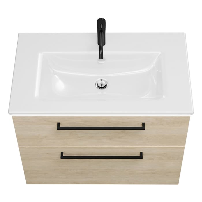 burgbad Eqio Waschtischkombination mit Keramik-Waschtisch Slim und LED-Beleuchtung, 82 cm, mit Stangengriff G0234