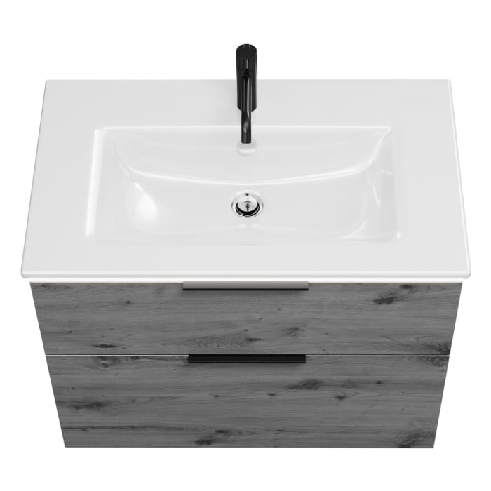 burgbad Eqio Waschtischkombination mit Keramik-Waschtisch Slim und LED-Beleuchtung, 82 cm, mit Griff G0200