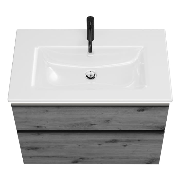 burgbad Eqio Waschtischkombination mit Keramik-Waschtisch Slim und LED-Beleuchtung, 82 cm, mit Griffleiste G0252