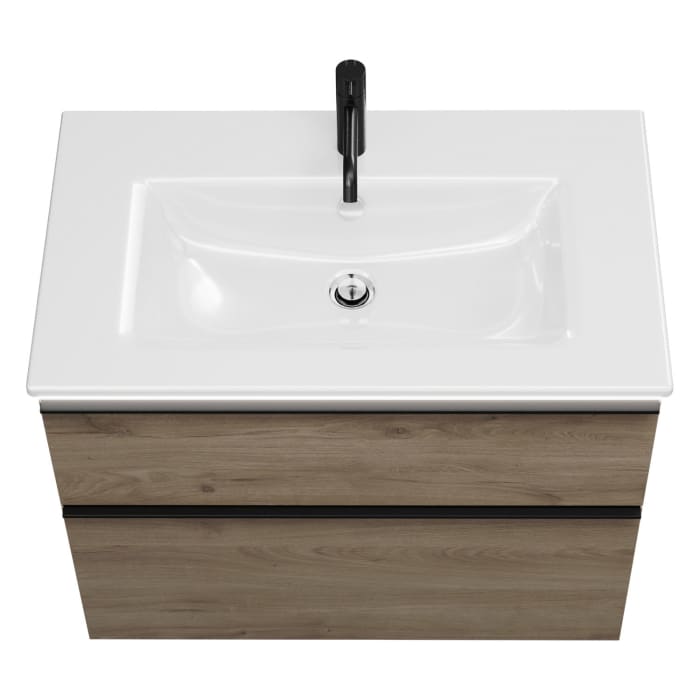 burgbad Eqio Waschtischkombination mit Keramik-Waschtisch Slim und LED-Beleuchtung, 82 cm, mit Griffleiste G0252