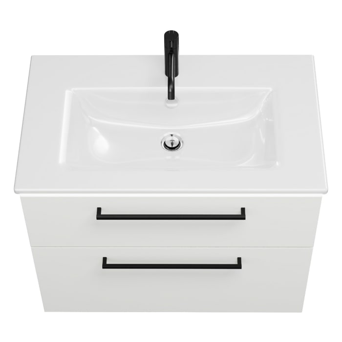 burgbad Eqio Waschtischkombination mit Keramik-Waschtisch Slim und LED-Beleuchtung, 82 cm, mit Stangengriff G0234