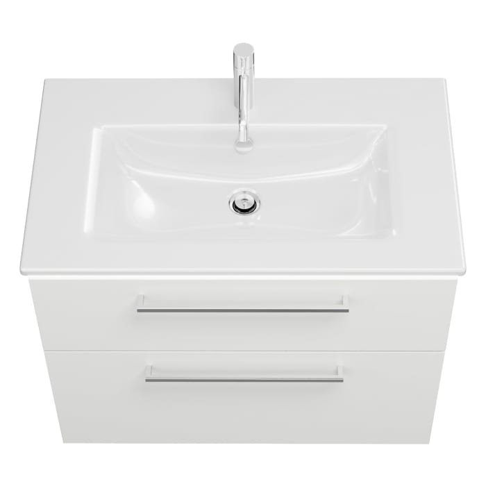 burgbad Eqio Waschtischkombination mit Keramik-Waschtisch Slim und LED-Beleuchtung, 82 cm, mit Stangengriff P95