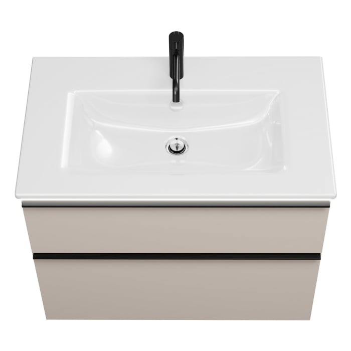 burgbad Eqio Waschtischkombination mit Keramik-Waschtisch Slim und LED-Beleuchtung, 82 cm, mit Griffleiste G0252