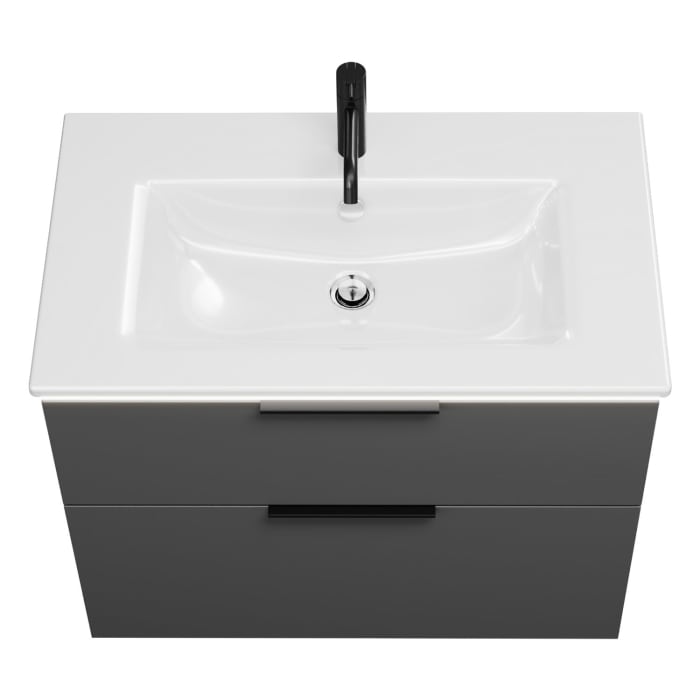 burgbad Eqio Waschtischkombination mit Keramik-Waschtisch Slim und LED-Beleuchtung, 82 cm, mit Griff G0200