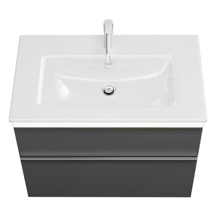 burgbad Eqio Waschtischkombination mit Keramik-Waschtisch Slim und LED-Beleuchtung, 82 cm, mit Griffleiste G0251