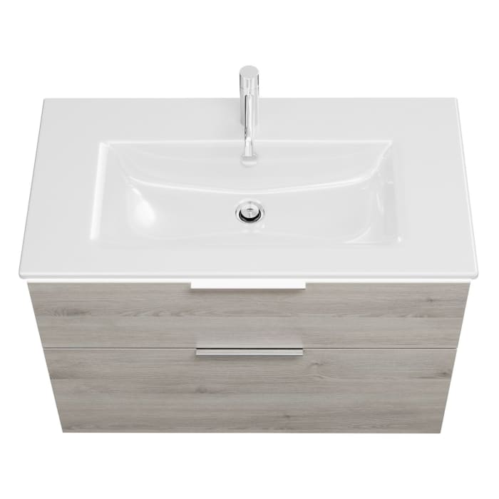 burgbad Eqio Waschtischkombination mit Keramik-Waschtisch Slim und LED-Beleuchtung, 92 cm, mit Griff G0146