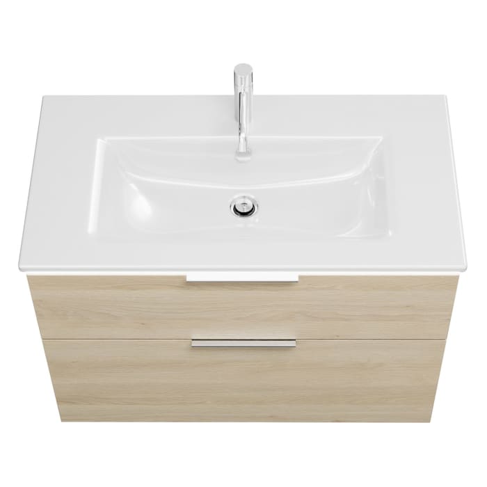 burgbad Eqio Waschtischkombination mit Keramik-Waschtisch Slim und LED-Beleuchtung, 92 cm, mit Griff G0146