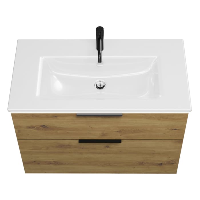 burgbad Eqio Waschtischkombination mit Keramik-Waschtisch Slim und LED-Beleuchtung, 92 cm, mit Griff G0200