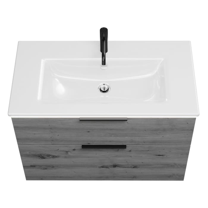 burgbad Eqio Waschtischkombination mit Keramik-Waschtisch Slim und LED-Beleuchtung, 92 cm, mit Griff G0200