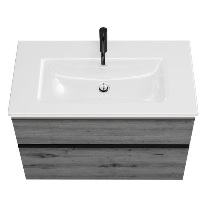 burgbad Eqio Waschtischkombination mit Keramik-Waschtisch Slim und LED-Beleuchtung, 92 cm, mit Griffleiste G0252