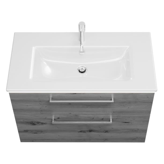 burgbad Eqio Waschtischkombination mit Keramik-Waschtisch Slim und LED-Beleuchtung, 92 cm, mit Stangengriff P95