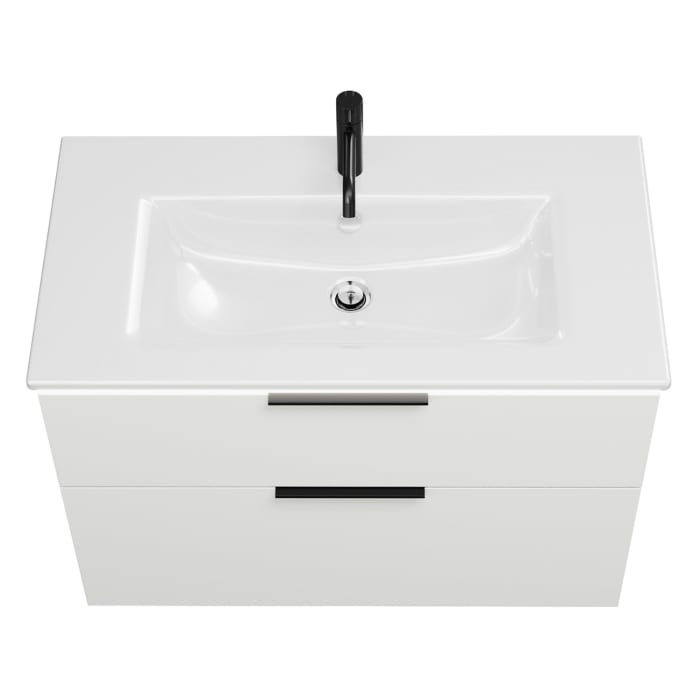 burgbad Eqio Waschtischkombination mit Keramik-Waschtisch Slim und LED-Beleuchtung, 92 cm, mit Griff G0200