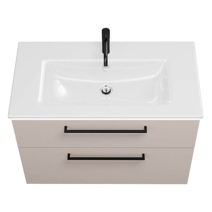 burgbad Eqio Waschtischkombination mit Keramik-Waschtisch Slim und LED-Beleuchtung, 92 cm, mit Stangengriff G0234