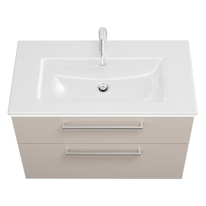 burgbad Eqio Waschtischkombination mit Keramik-Waschtisch Slim und LED-Beleuchtung, 92 cm, mit Stangengriff P95