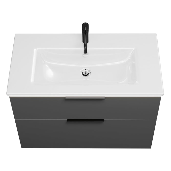 burgbad Eqio Waschtischkombination mit Keramik-Waschtisch Slim und LED-Beleuchtung, 92 cm, mit Griff G0200