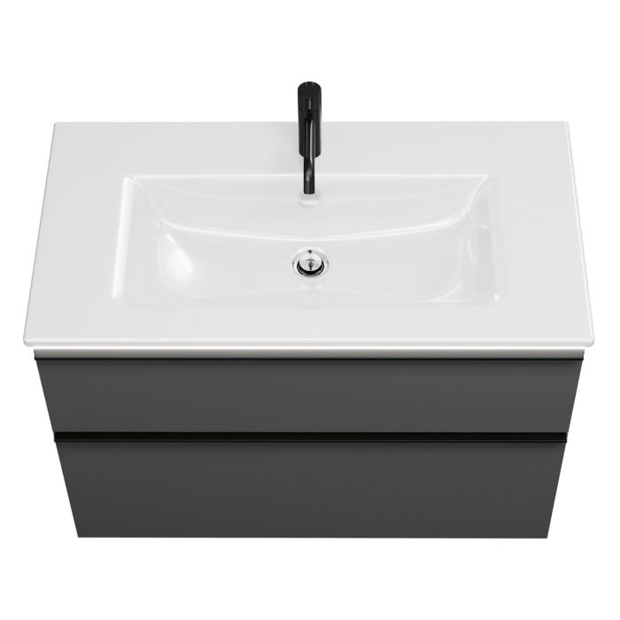 burgbad Eqio Waschtischkombination mit Keramik-Waschtisch Slim und LED-Beleuchtung, 92 cm, mit Griffleiste G0252