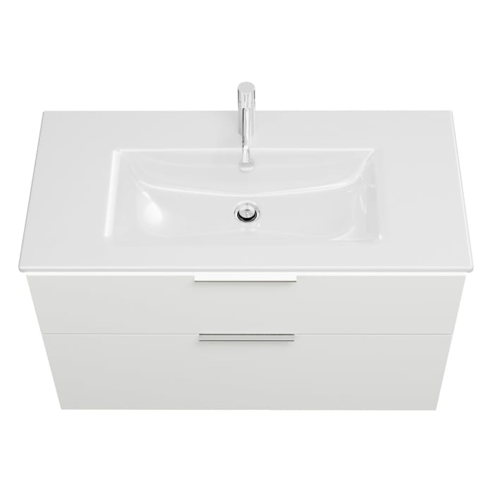 burgbad Eqio Waschtischkombination mit Keramik-Waschtisch Slim und LED-Beleuchtung, 102 cm, mit Griff G0146