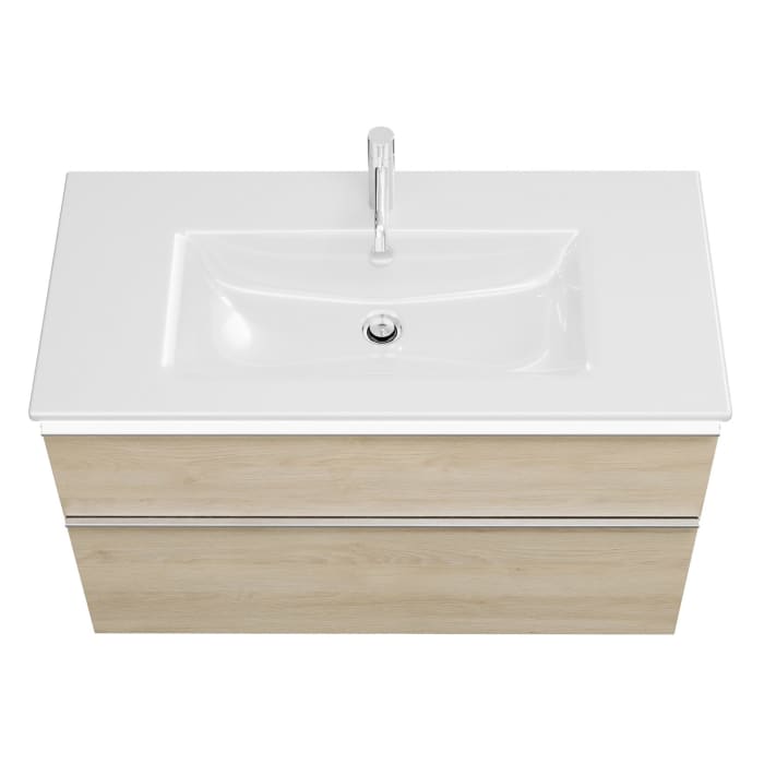 burgbad Eqio Waschtischkombination mit Keramik-Waschtisch Slim und LED-Beleuchtung, 102 cm, mit Griffleiste G0251