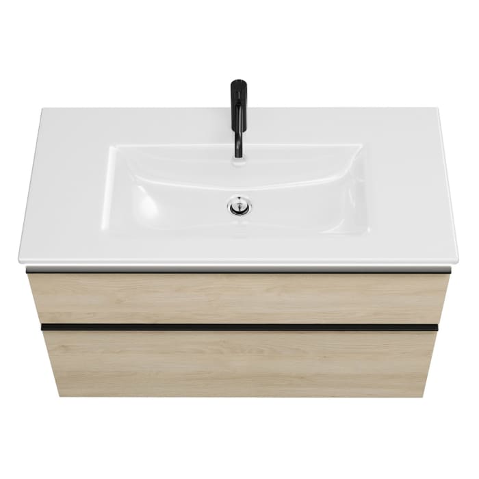 burgbad Eqio Waschtischkombination mit Keramik-Waschtisch Slim und LED-Beleuchtung, 102 cm, mit Griffleiste G0252