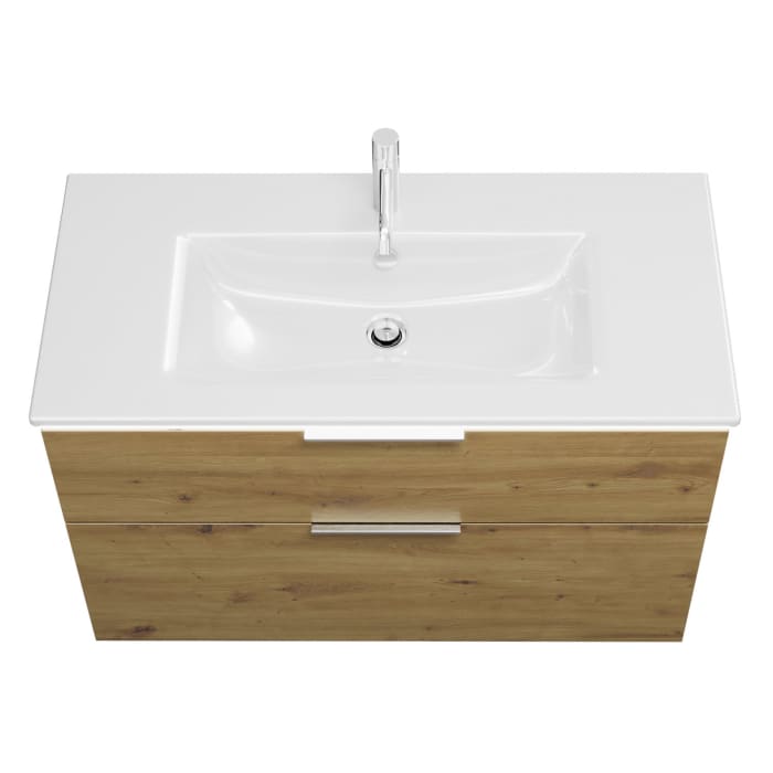 burgbad Eqio Waschtischkombination mit Keramik-Waschtisch Slim und LED-Beleuchtung, 102 cm, mit Griff G0146