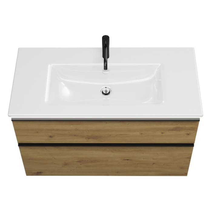 burgbad Eqio Waschtischkombination mit Keramik-Waschtisch Slim und LED-Beleuchtung, 102 cm, mit Griffleiste G0252