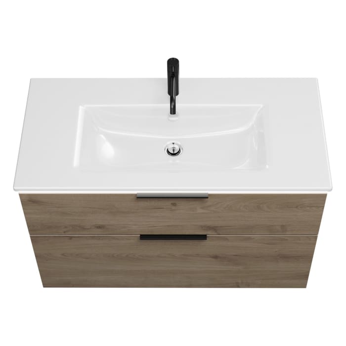 burgbad Eqio Waschtischkombination mit Keramik-Waschtisch Slim und LED-Beleuchtung, 102 cm, mit Griff G0200