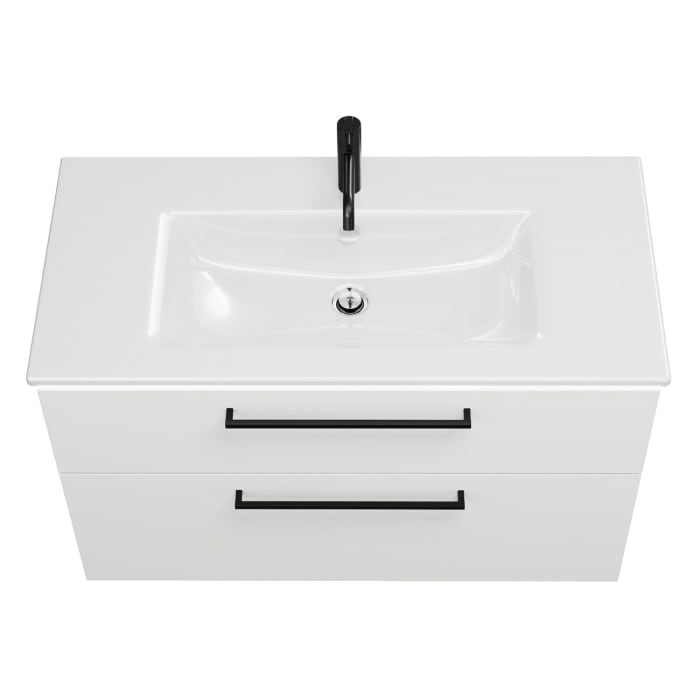 burgbad Eqio Waschtischkombination mit Keramik-Waschtisch Slim und LED-Beleuchtung, 102 cm, mit Stangengriff G0234