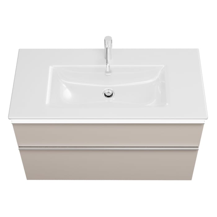 burgbad Eqio Waschtischkombination mit Keramik-Waschtisch Slim und LED-Beleuchtung, 102 cm, mit Griffleiste G0251