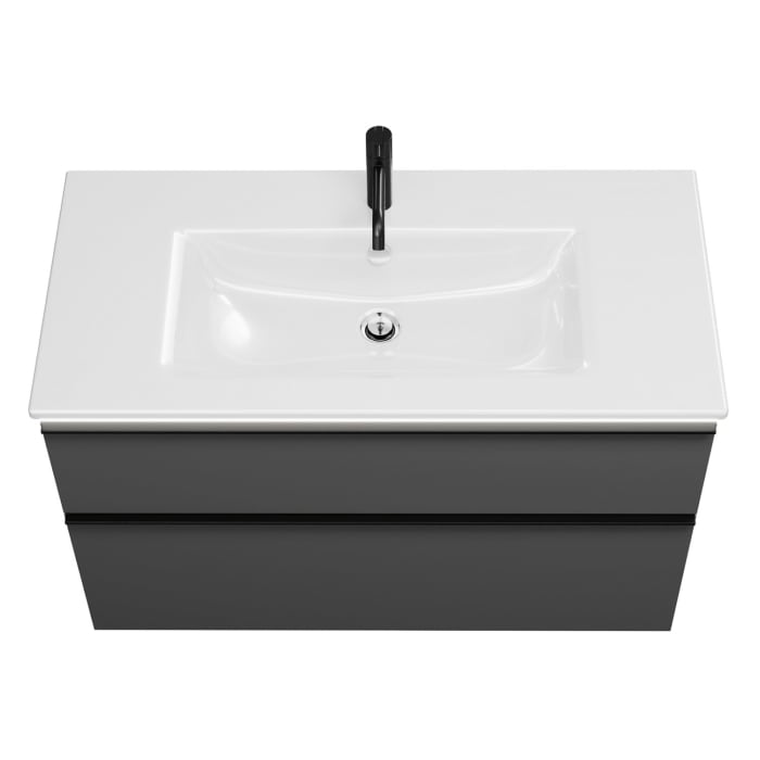 burgbad Eqio Waschtischkombination mit Keramik-Waschtisch Slim und LED-Beleuchtung, 102 cm, mit Griffleiste G0252