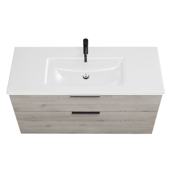 burgbad Eqio Waschtischkombination mit Keramik-Waschtisch Slim und LED-Beleuchtung, 122 cm, mit Griff G0200