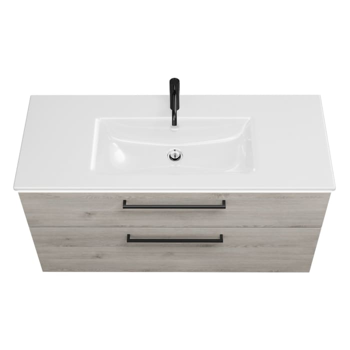 burgbad Eqio Waschtischkombination mit Keramik-Waschtisch Slim und LED-Beleuchtung, 122 cm, mit Stangengriff G0234