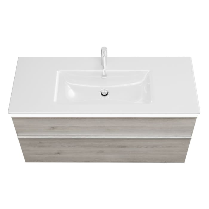 burgbad Eqio Waschtischkombination mit Keramik-Waschtisch Slim und LED-Beleuchtung, 122 cm, mit Griffleiste G0251