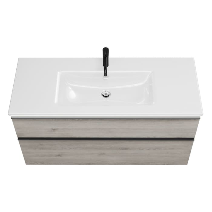 burgbad Eqio Waschtischkombination mit Keramik-Waschtisch Slim und LED-Beleuchtung, 122 cm, mit Griffleiste G0252