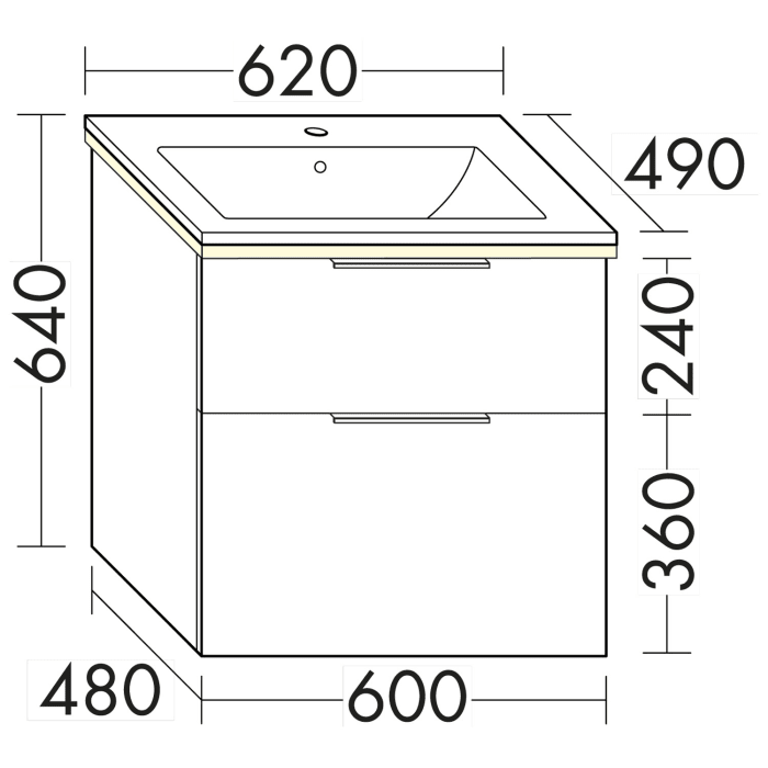 burgbad Eqio Waschtischkombination mit Keramik-Waschtisch Slim und LED-Beleuchtung, 62 cm, mit Griff G0146