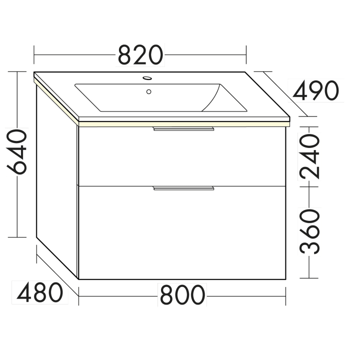burgbad Eqio Waschtischkombination mit Keramik-Waschtisch Slim und LED-Beleuchtung, 82 cm, mit Griff G0146