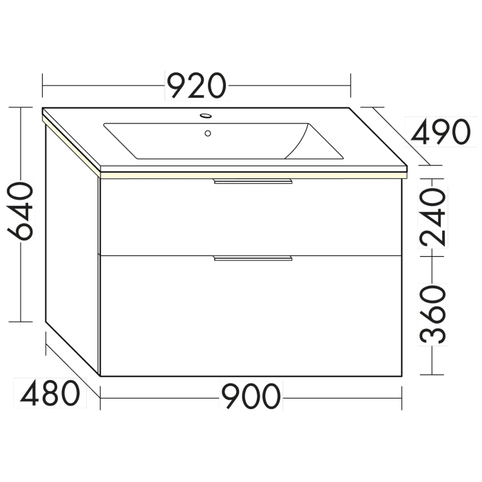 burgbad Eqio Waschtischkombination mit Keramik-Waschtisch Slim und LED-Beleuchtung, 92 cm, mit Stangengriff P95