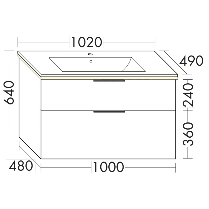 burgbad Eqio Waschtischkombination mit Keramik-Waschtisch Slim und LED-Beleuchtung, 102 cm, mit Griff G0200