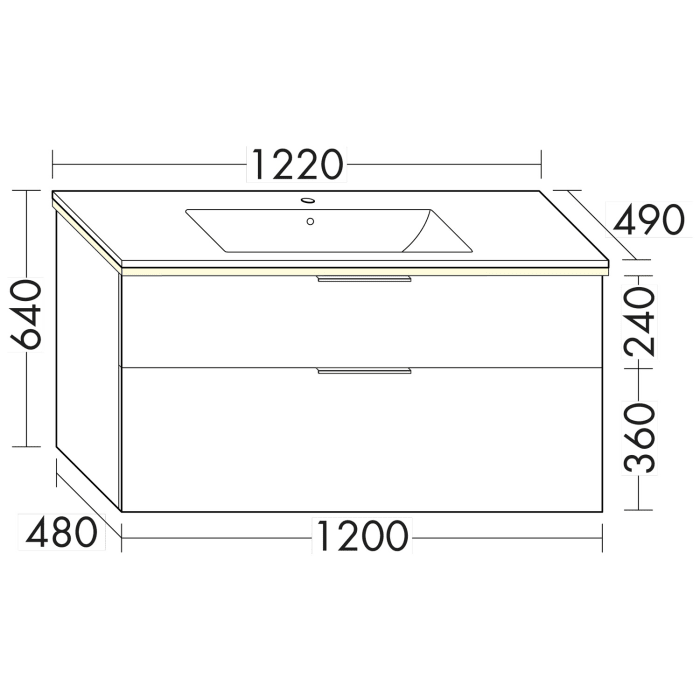burgbad Eqio Waschtischkombination mit Keramik-Waschtisch Slim und LED-Beleuchtung, 122 cm, mit Griff G0200