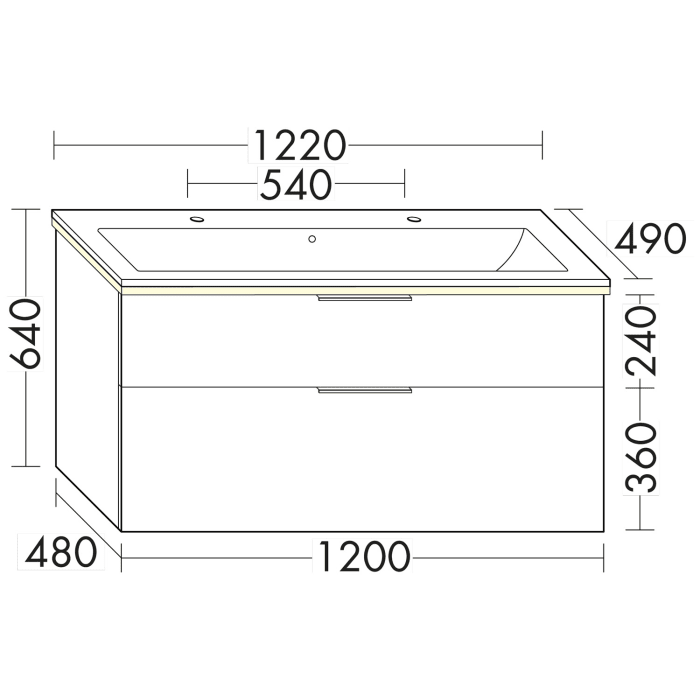 burgbad Eqio Waschtischkombination mit Keramik-Waschtisch Slim und LED-Beleuchtung, 122 cm, mit Griff G0146