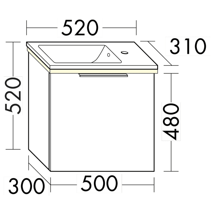 burgbad Eqio Waschtischkombination mit Keramik-Waschtisch Slim und LED-Beleuchtung, 52 cm, mit Griff G0147