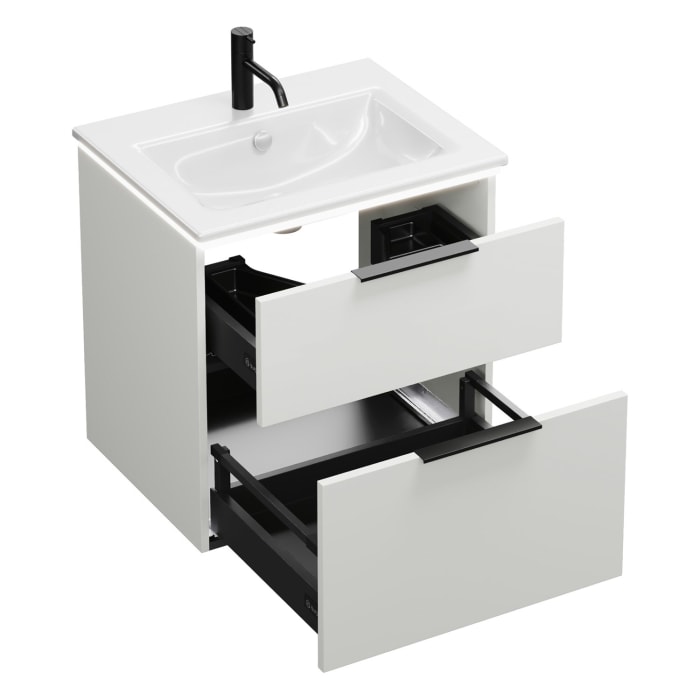 burgbad Eqio Waschtischkombination mit Keramik-Waschtisch Slim und LED-Beleuchtung, 62 cm, mit Griff G0200