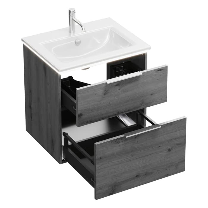 burgbad Eqio Waschtischkombination mit Keramik-Waschtisch Slim und LED-Beleuchtung, 62 cm, mit Griff G0146