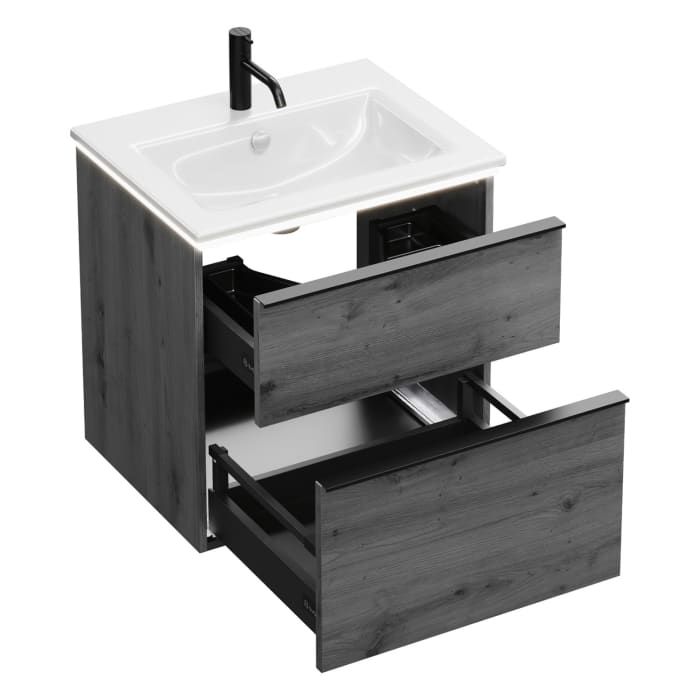 burgbad Eqio Waschtischkombination mit Keramik-Waschtisch Slim und LED-Beleuchtung, 62 cm, mit Griffleiste G0252