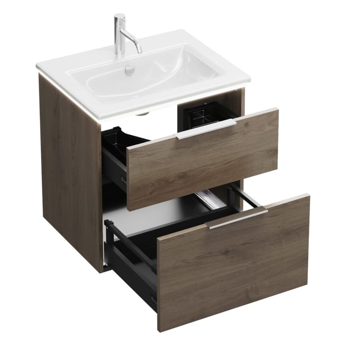 burgbad Eqio Waschtischkombination mit Keramik-Waschtisch Slim und LED-Beleuchtung, 62 cm, mit Griff G0146