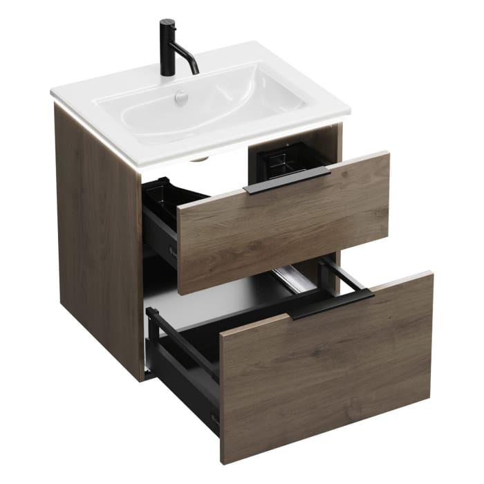 burgbad Eqio Waschtischkombination mit Keramik-Waschtisch Slim und LED-Beleuchtung, 62 cm, mit Griff G0200