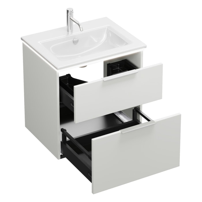 burgbad Eqio Waschtischkombination mit Keramik-Waschtisch Slim und LED-Beleuchtung, 62 cm, mit Griff G0146