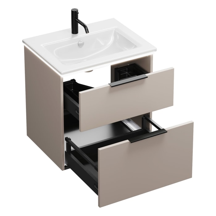 burgbad Eqio Waschtischkombination mit Keramik-Waschtisch Slim und LED-Beleuchtung, 62 cm, mit Griff G0200