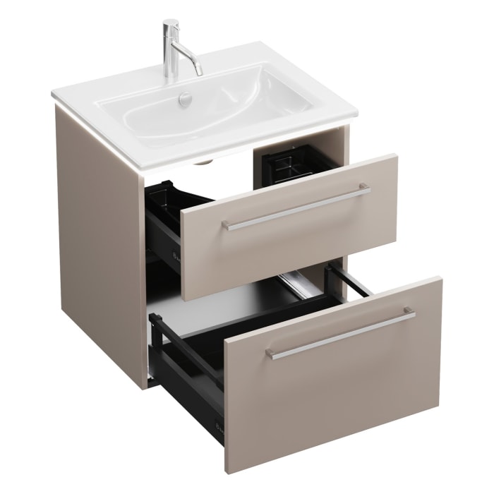 burgbad Eqio Waschtischkombination mit Keramik-Waschtisch Slim und LED-Beleuchtung, 62 cm, mit Stangengriff P95