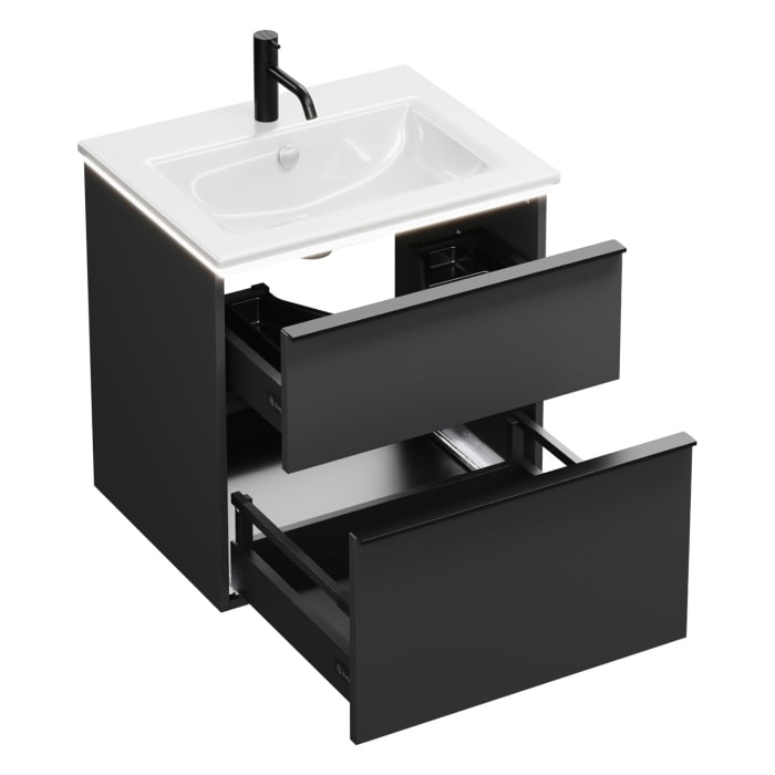 burgbad Eqio Waschtischkombination mit Keramik-Waschtisch Slim und LED-Beleuchtung, 62 cm, mit Griffleiste G0252