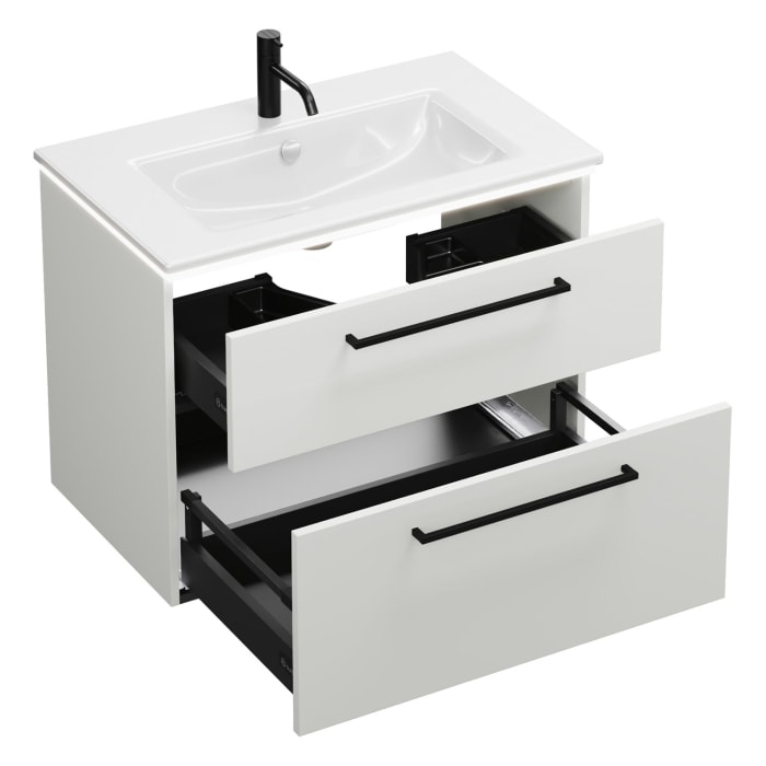 burgbad Eqio Waschtischkombination mit Keramik-Waschtisch Slim und LED-Beleuchtung, 82 cm, mit Stangengriff G0234